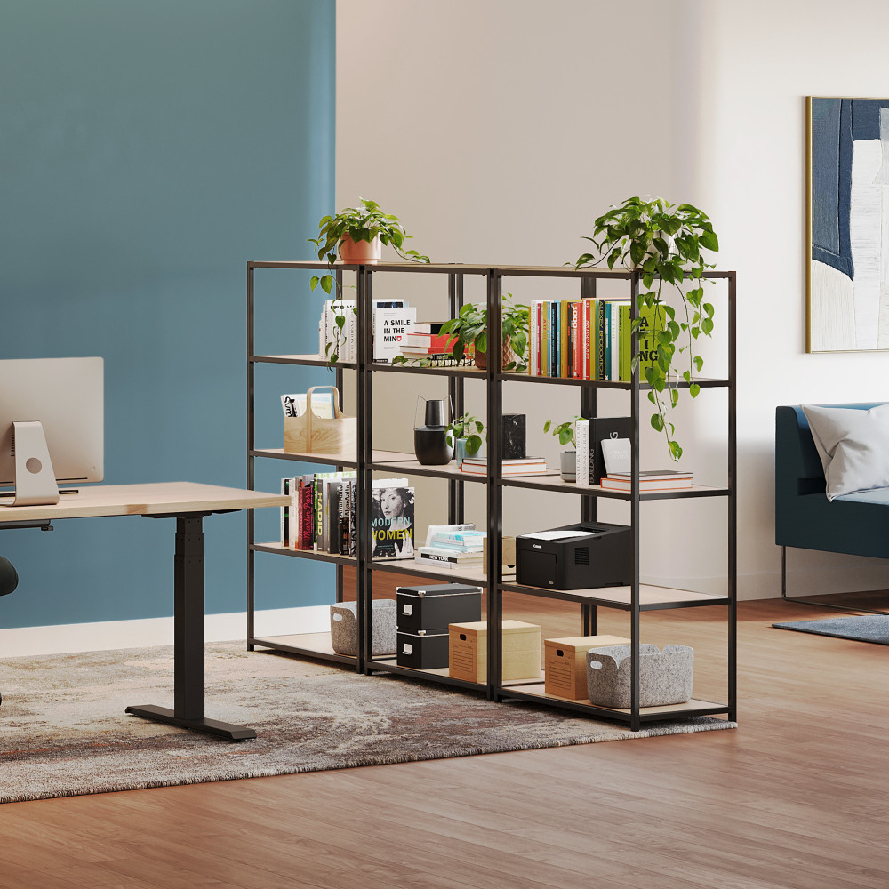 VARI 5-Tier Open Shelf, 55-1/2inH x 30-1/2inW x 13-1/2inD, Light Wood MPN:402582