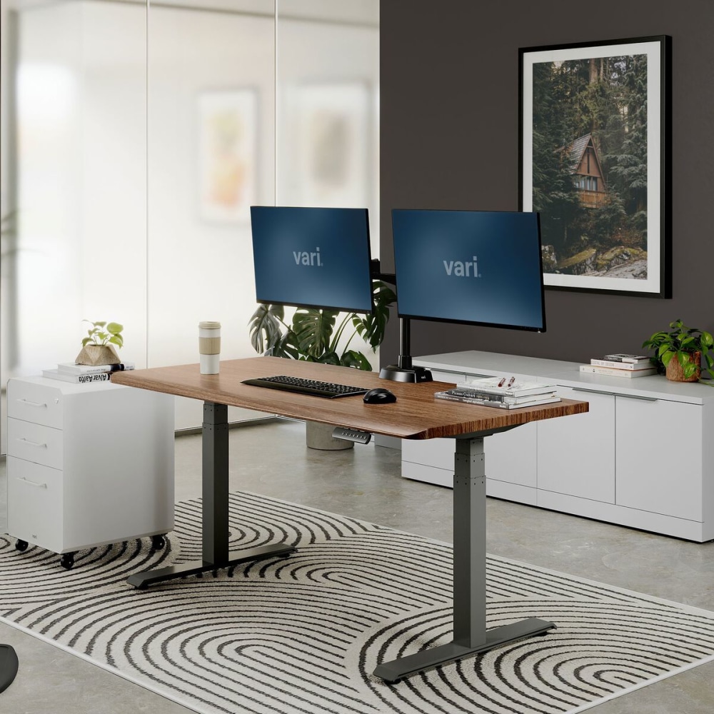 VARI Electric Standing Desk With ComfortEdge, 60inW, Walnut MPN:402261