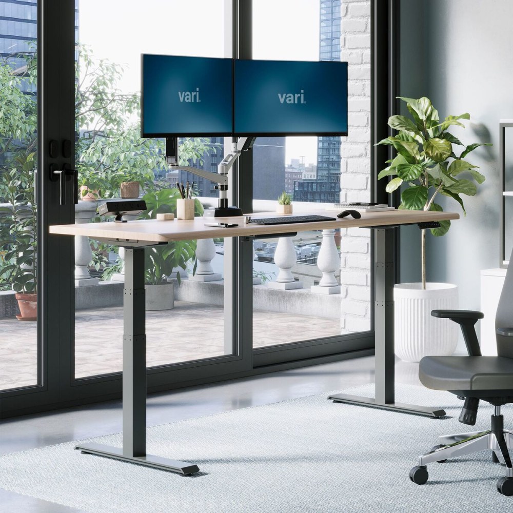 VARI Electric Standing Desk With ComfortEdge, 72inW, Light Wood MPN:402262