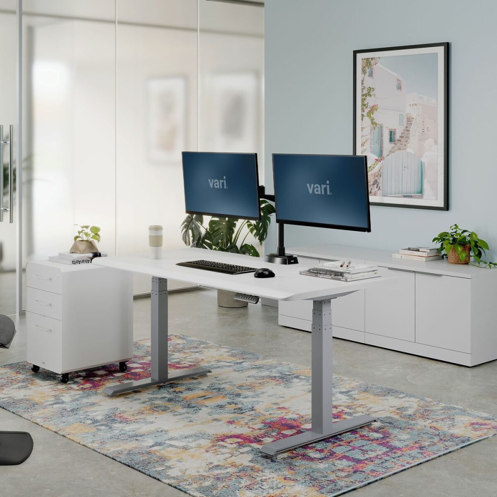 VARI Electric Standing Desk With ComfortEdge, 60inW, White MPN:402278