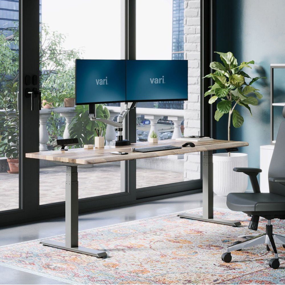 VARI Electric Standing Desk With ComfortEdge, 72inW, Reclaimed Wood MPN:402279