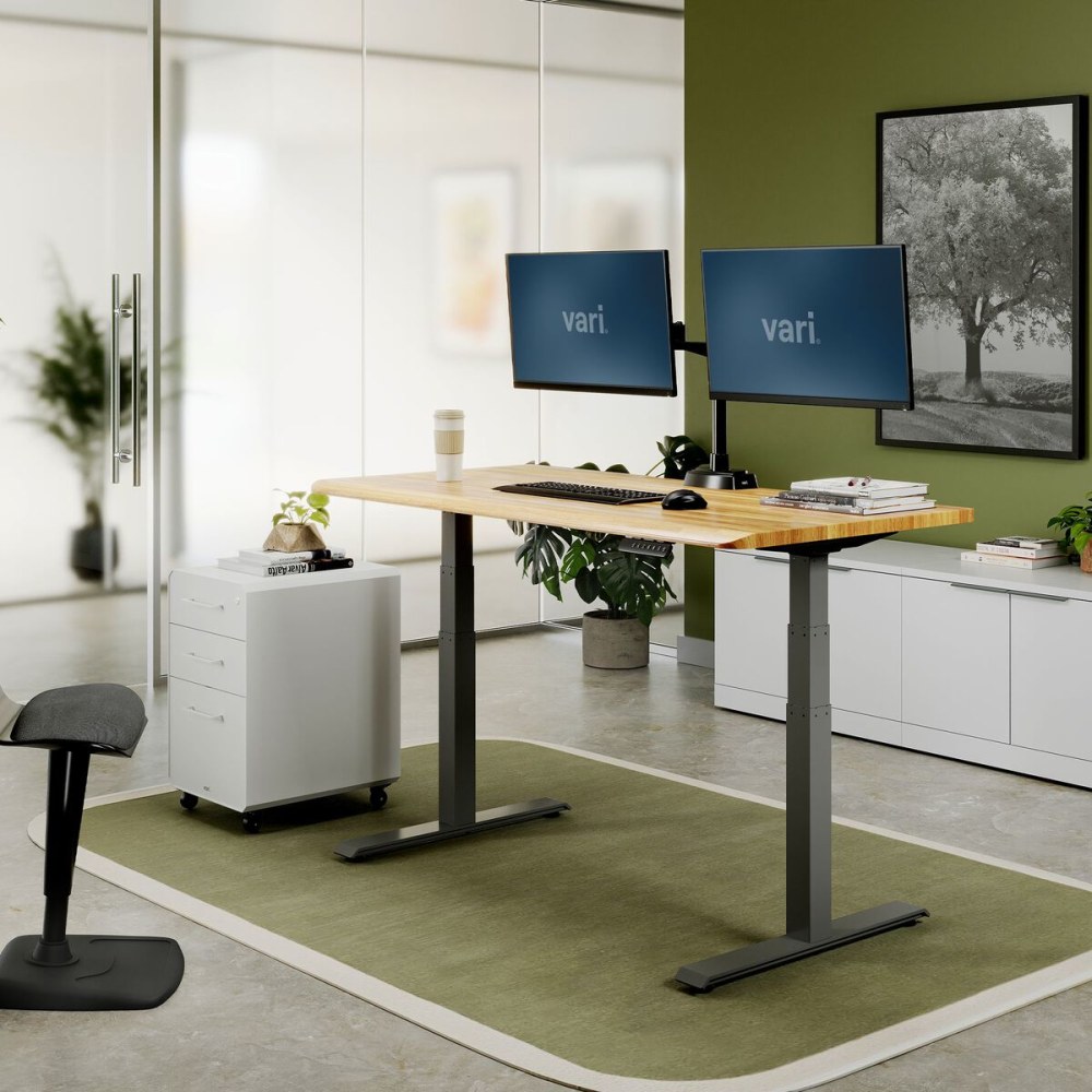 VARI Electric Standing Desk With ComfortEdge, 60inW, Butcher Block MPN:402374