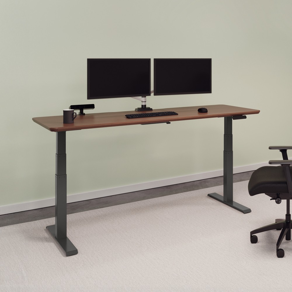 VARI Electric 72inW Standing Desk With Adjustable Height, Walnut MPN:402535
