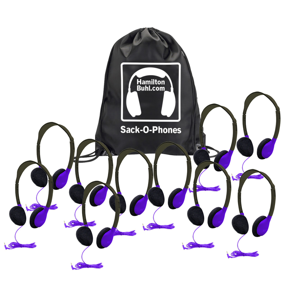 HamiltonBuhl Sack-O-Phones, Purple, Pack Of 10 Personal Headphones In Carry Bag MPN:HECSOPHA2PPL