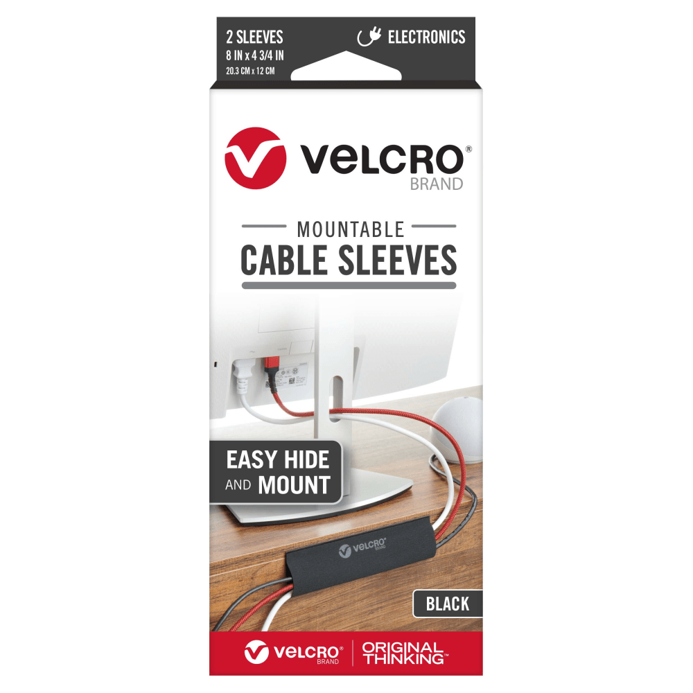 VELCRO Brand Mountable Cable Sleeves, 8in x 4-3/4in, Black, Pack Of 2 Sleeves, VEL-30795-USA MPN:VEL-30795-USA