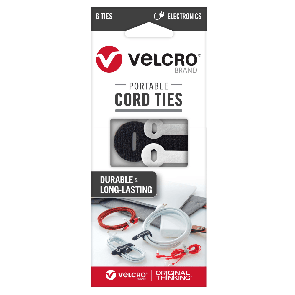 VELCRO Brand Portable Cord Ties, Assorted Colors, Pack Of 6 Ties MPN:VEL-30815-USA