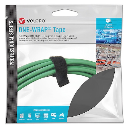 Reclosable Fastener, No Adhesive, 75 ft, 1 in W, Black MPN:31085