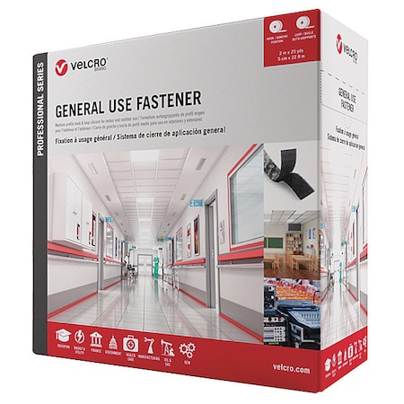 Reclosable Fastener, Acrylic Adhesive, 75 ft, 2 in W, Black MPN:31303