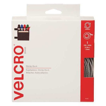 Reclosable Fastener, Rubber Adhesive, 15 ft, 3/4 in W, White MPN:90082