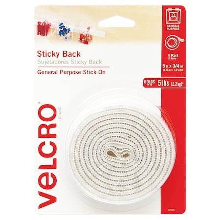 Reclosable Fastener, 5 ft, 3/4 in W, White MPN:90087