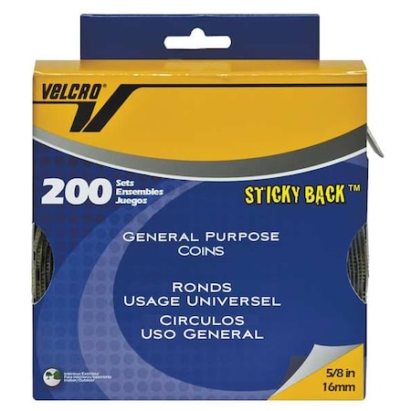 Reclosable Fastener, Disc, Rubber Adhesive, 3/4 in, Beige, 200 PK MPN:90140