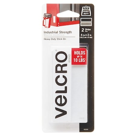 Reclosable Fastener, Acrylic Adhesive, 4 in, 2 in W, White, 2 PK MPN:90200