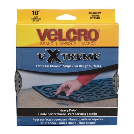Reclosable Fastener Shapes, Rubber Adhesive, 10 ft, 1 in W, Gray MPN:91365