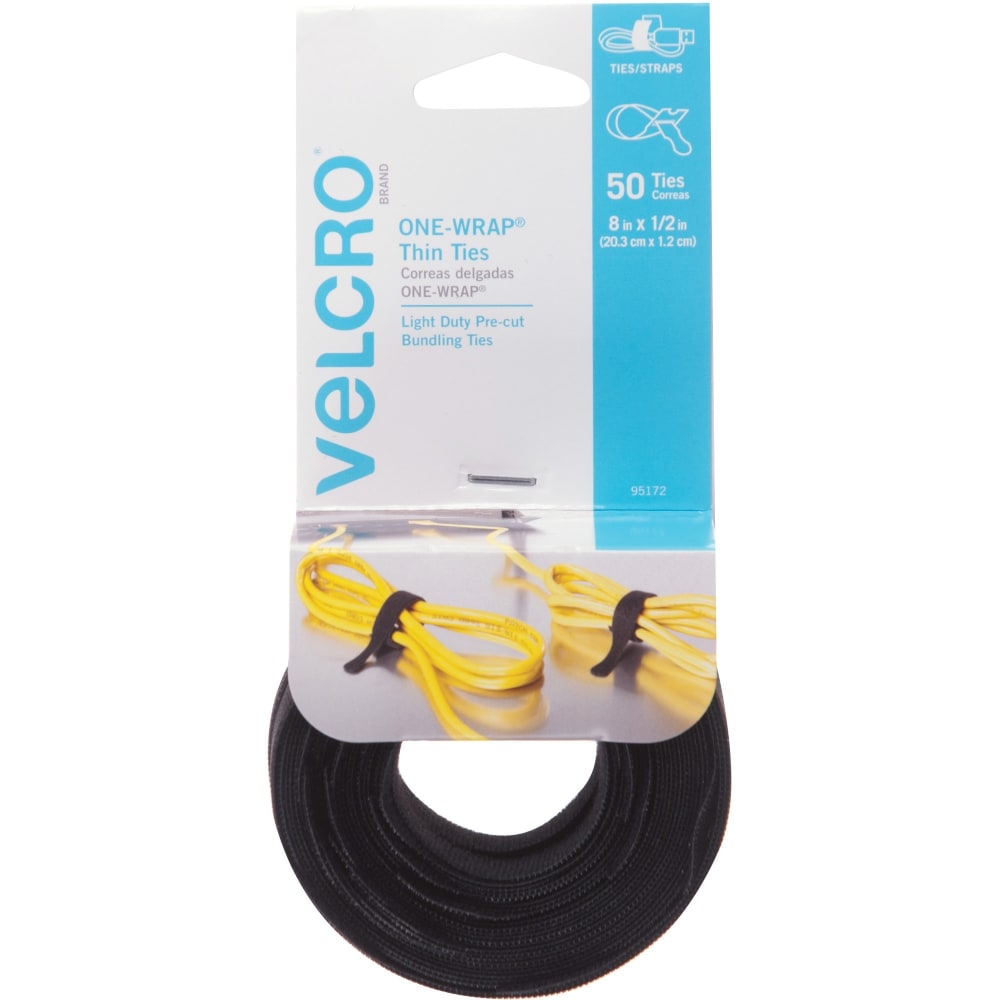 VELCRO Brand One-Wrap Thin Ties - 5in Width - 8in Length - Black - 50 / Pack MPN:95172
