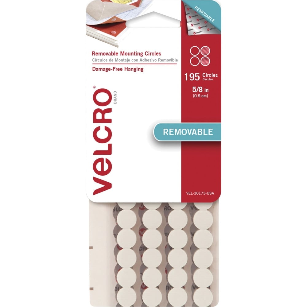 VELCRO Removable Mounting Tape - 0.63in Diameter - White - 195 / Pack MPN:30173