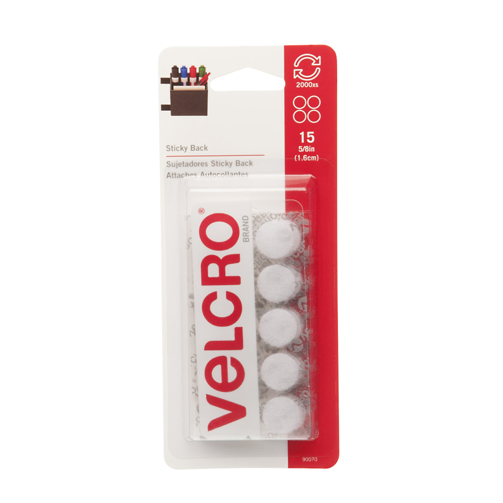 VELCRO Brand STICKY BACK Fasteners, 5/8in, Coin, White, Pack of 15 MPN:90070