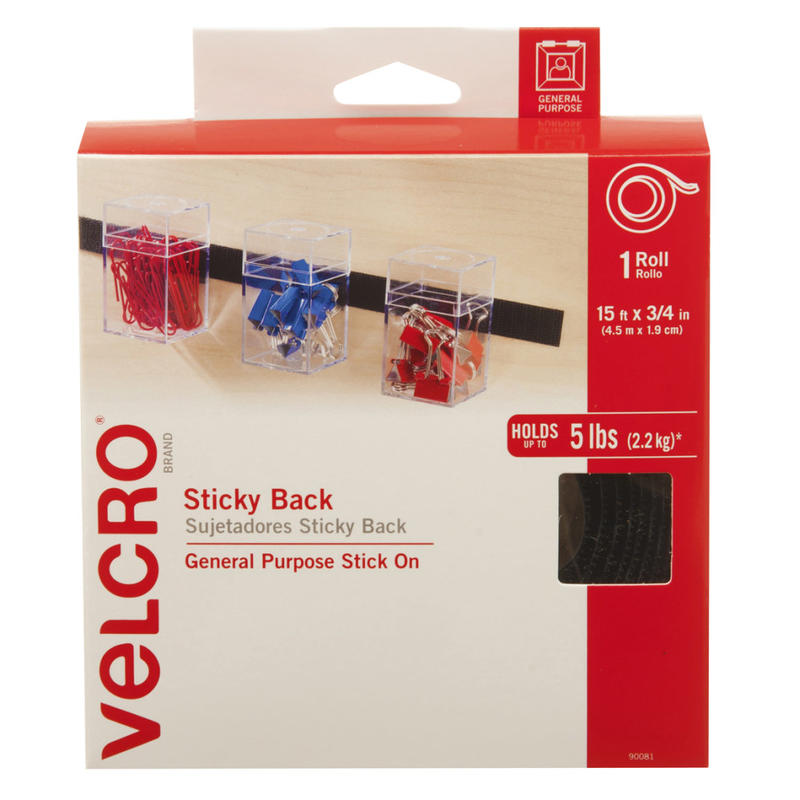 VELCRO Brand STICKY BACK Fasteners, 3/4in x 15ft, Black MPN:90081