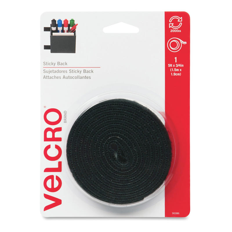 VELCRO Brand STICKY BACK Tape Roll, 3/4in x 5ft, Black MPN:90086