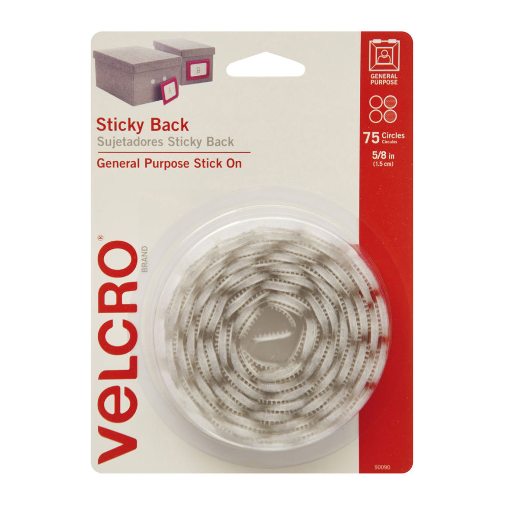 VELCRO Brand STICKY BACK Fasteners, Coins, 5/8in, White, Pack Of 75 MPN:90090