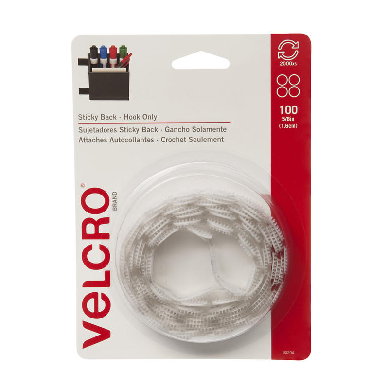 VELCRO Brand Sticky Back Round Fastener Tape, Hook Only, 5/8in Diameter, White, Pack Of 100 MPN:90204