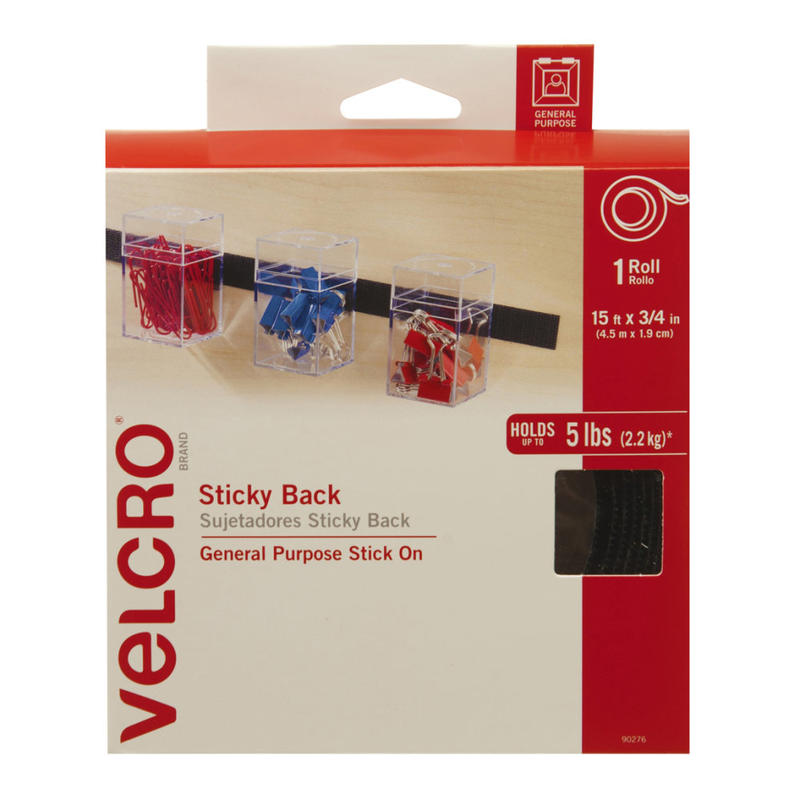 VELCRO Brand STICKY BACK Tape Roll, 3/4in x 15ft, Black MPN:90276B