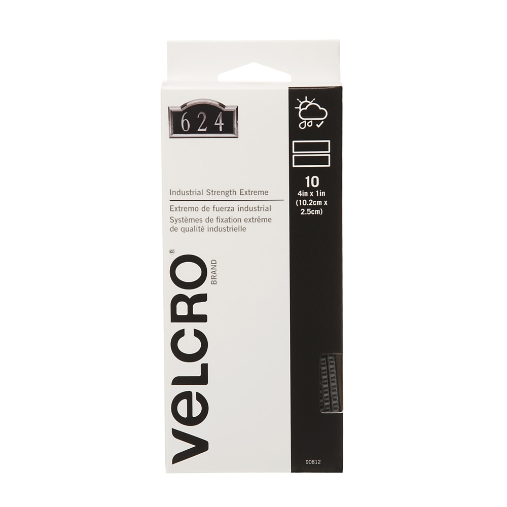 VELCRO Brand Extreme Self Stick Fastener Strips, 1in x 4in, Gray, Box Of 10 Strips MPN:90812