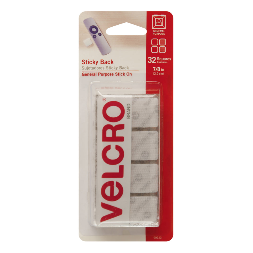VELCRO Brand Sticky Back Fastener Squares, 7/8in x 7/8in, White, Pack Of 32 MPN:90923