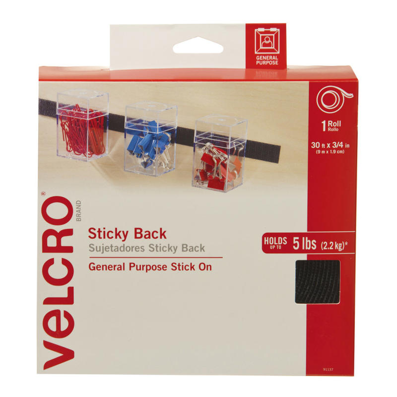 VELCRO Brand STICKY BACK Tape Roll, 3/4in x 30ft, Black MPN:91137