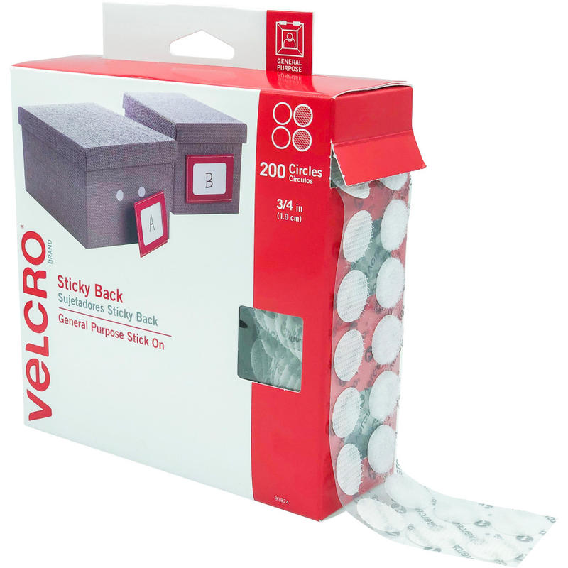 VELCRO Brand Sticky Back Round Fasteners, 3/4in Diameter, White, Pack Of 200 MPN:91824