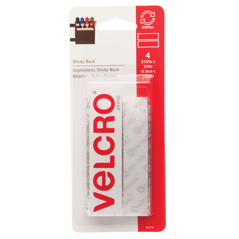 VELCRO Brand Sticky Back Tape, 3/4in x 3 1/2in, White, 4 Strips Per Pack, Set Of 6 Packs MPN:VEC90076-6