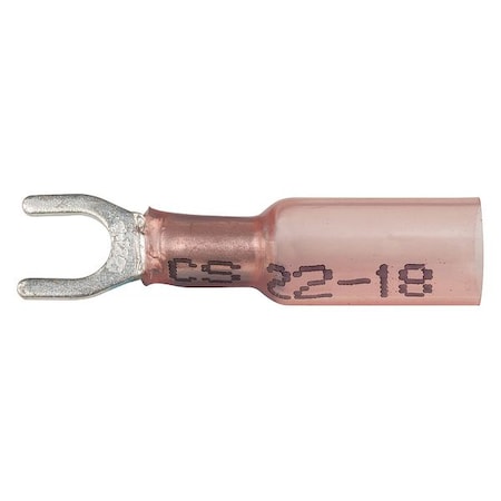 Fork Terminal, #10 Stud Size, 18 AWG, 600 V, Heat Shrink Insulated, Red, 10 PK MPN:37124