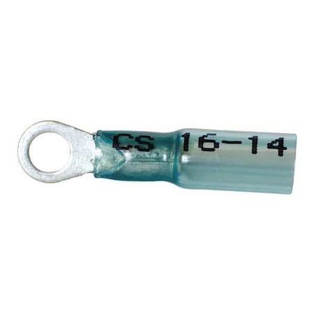 Ring Terminal, 5/16 in Stud Size, 14 AWG, 600 V, Heat Shrink Insulated, Blue, 10 PK MPN:37316