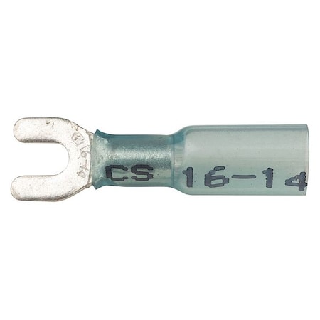 Fork Terminal, #6 Stud Size, 14 AWG, 600 V, Heat Shrink Insulated, Blue, 10 PK MPN:37322