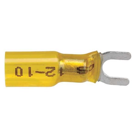 Fork Terminal, #10 Stud Size, 14 AWG, 600 V, Heat Shrink Insulated, Blue, 10 PK MPN:37324
