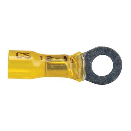 Ring Terminal, 1/4 in Stud Size, 10 AWG, 600 V, Heat Shrink Insulated, Yellow, 10 PK MPN:37415
