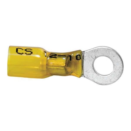 Ring Terminal, 3/8 in Stud Size, 10 AWG, 600 V, Heat Shrink Insulated, Yellow, 10 PK MPN:37417