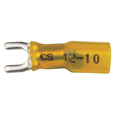 Fork Terminal, #10 Stud Size, 10 AWG, 600 V, Heat Shrink Insulated, Yellow, 10 PK MPN:37424