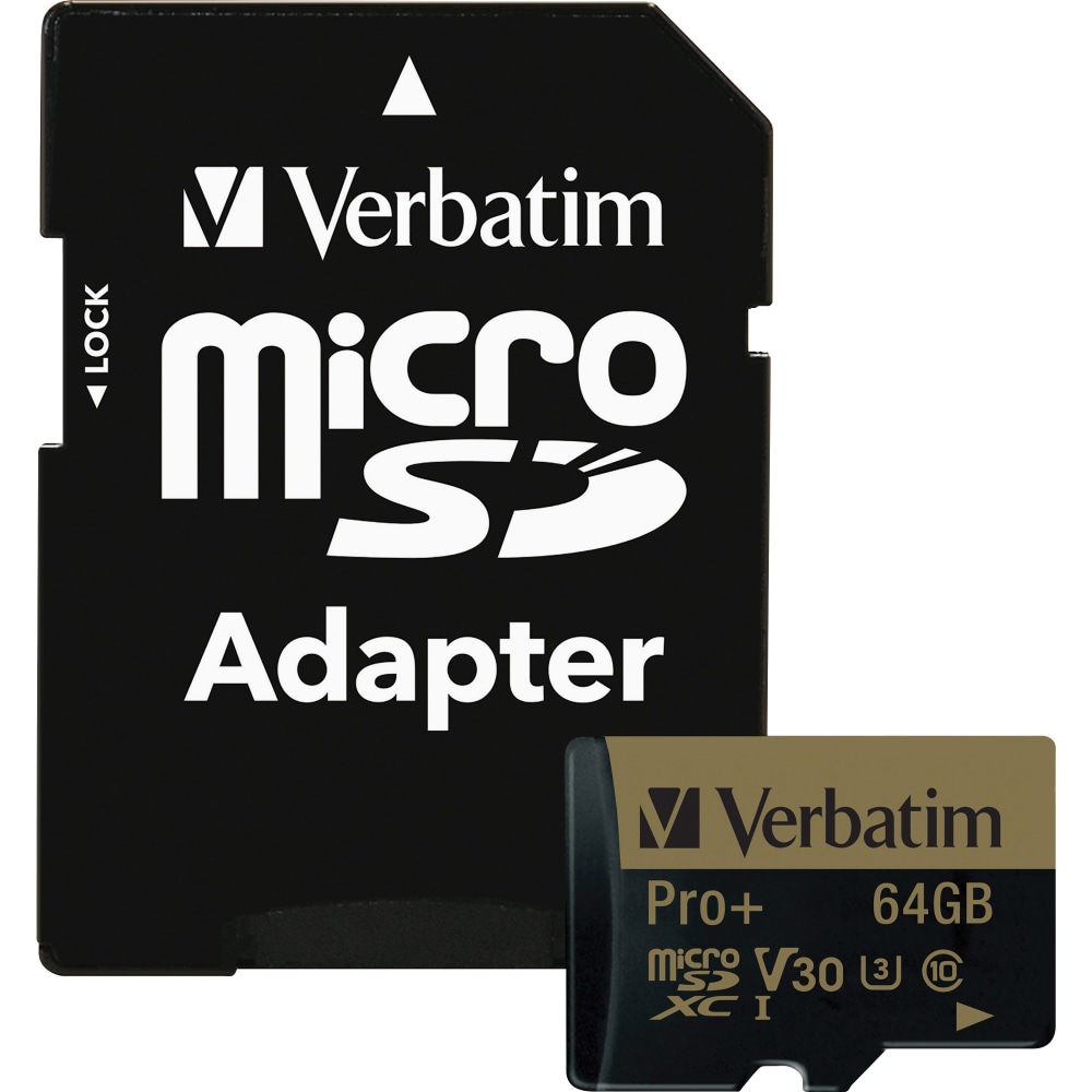Verbatim 64GB Pro Plus 600X microSDHC Memory Card with Adapter, UHS-I V30 U3 Class 10 - 90 MB/s Read - 44034 MPN:44034