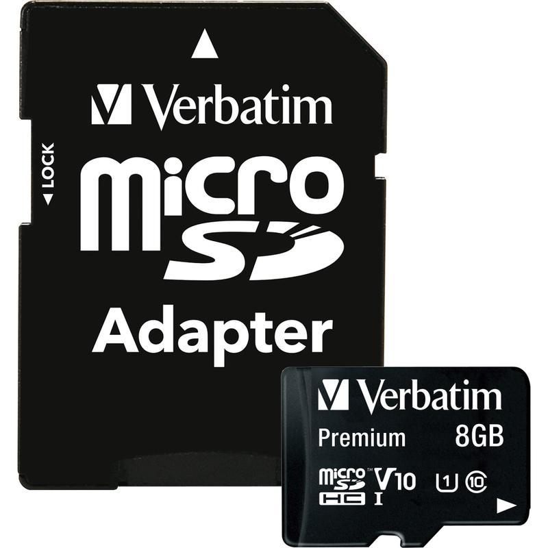 Verbatim 8GB Premium microSDHC Memory Card with Adapter, UHS-I Class 10 - Class 10 - 80MBps Read - 80MBps Write1 Pack MPN:44081
