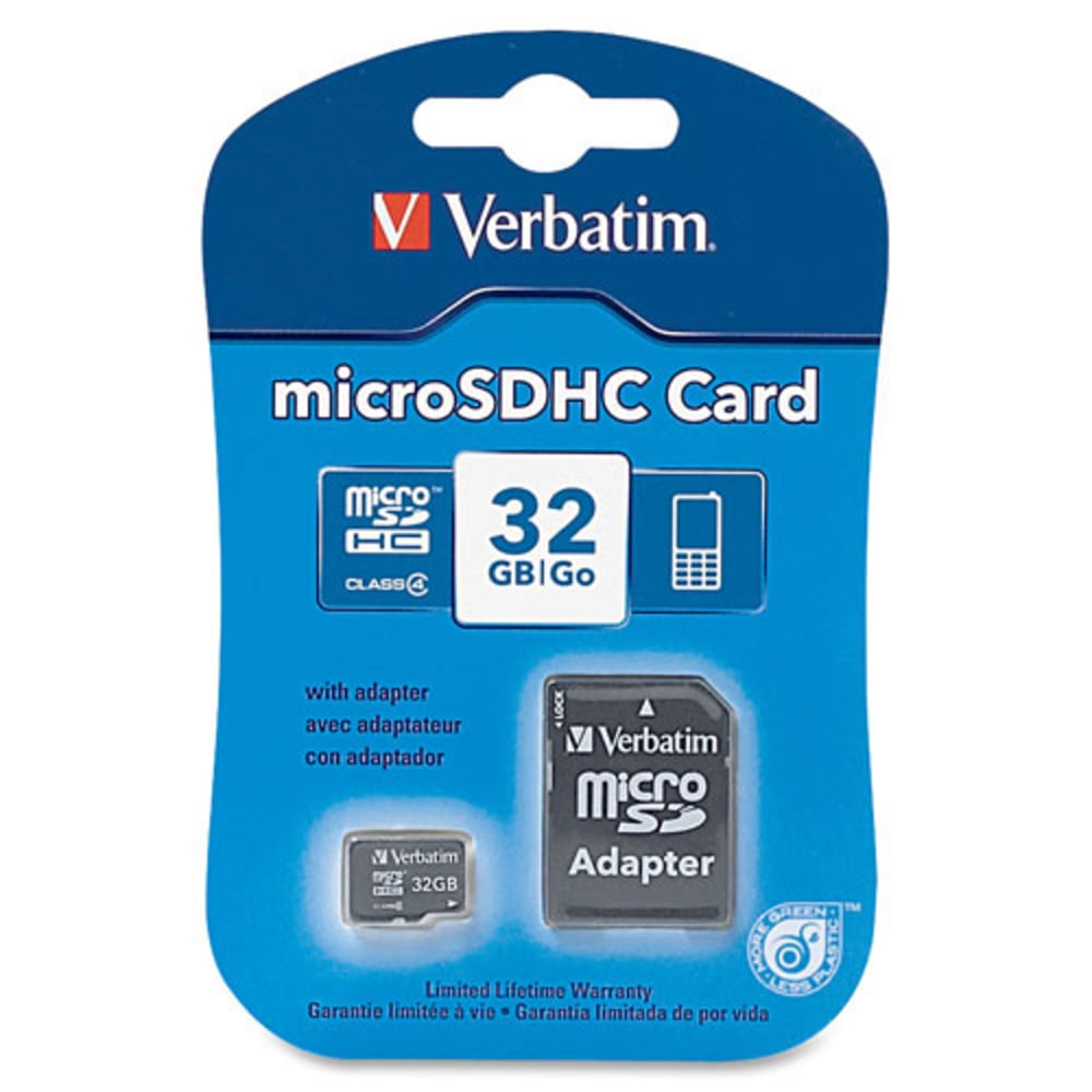 Verbatim 97643 32GB MicroSDHC Class 4 Memory Card with Adapter (Min Order Qty 3) MPN:97643