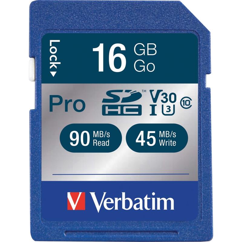 Verbatim 16GB Pro 600X SDHC Memory Card, UHS-1 U3 Class 10 - Class 10/UHS-I - 1 Card - 600x Memory Speed (Min Order Qty 4) MPN:98046