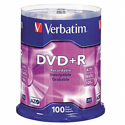 DVD+R Disc 4.70 GB 120 min 16x PK100 MPN:VER95098