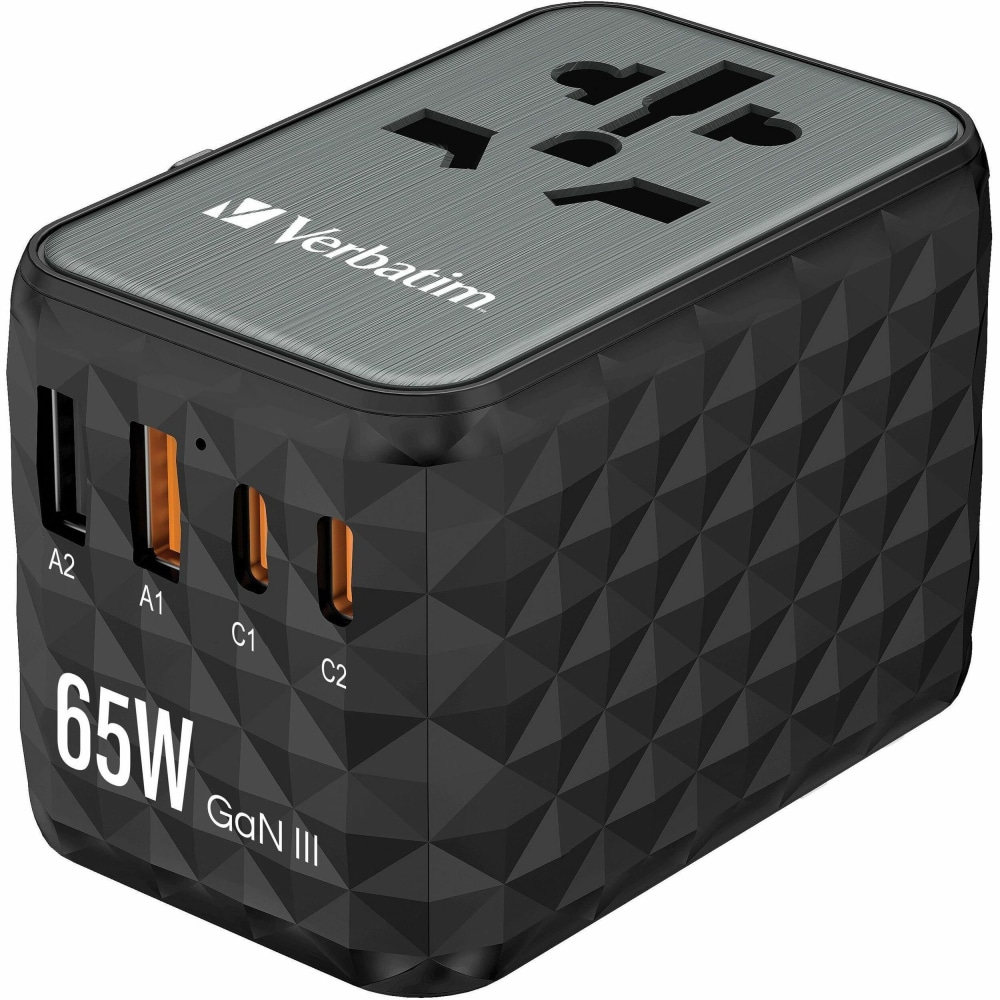Verbatim UTA-05 Gan III Universal Travel Adapter 65W, USB-C, USB-A, 32120 MPN:32120