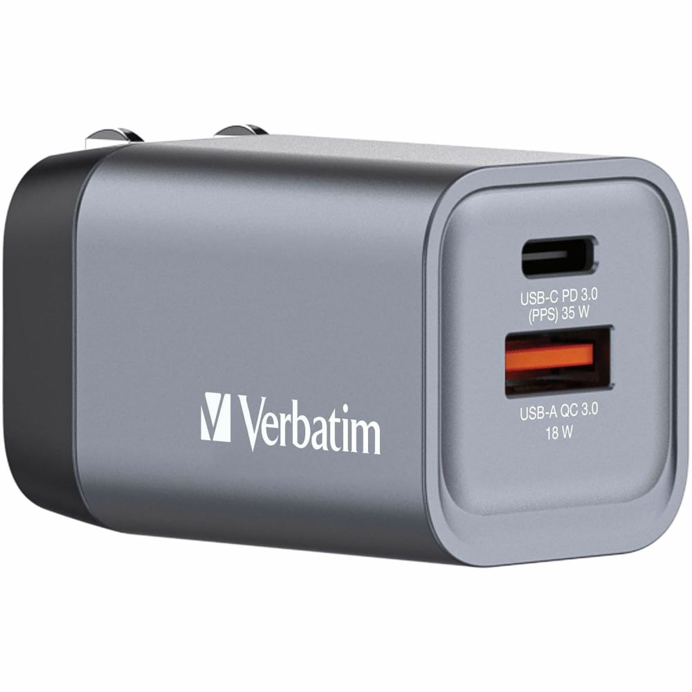 Verbatim 35W 2-Port GaN Wall Charger, Gray MPN:32200