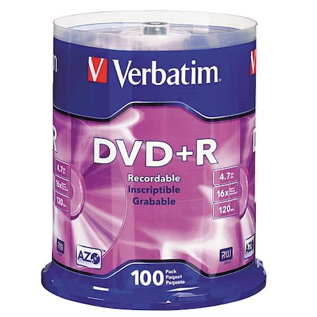 DVD+R Disc, 4.70 GB, 120 min, 16x, PK100 MPN:VER95098