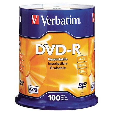 DVD-R Disc, 4.70 GB, 120 min, 16x, PK100 MPN:VER95102