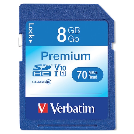 Premium SDHC Memory Card, 8 GB, MPN:VER96318