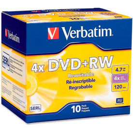 Verbatim® DVD+RW 94839 1X-4X Speed 4.7GB Branded 10/Pk 94839