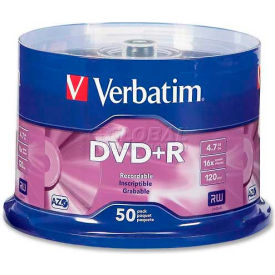 Verbatim® DVD+R 95037 16X Speed 4.7GB Branded For Recorders/Drives 50/Pk 95037