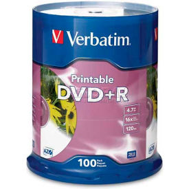 Verbatim® DVD+R 95145 16X Speed 4.7GB Inkjet Printable 100/Pk White 95145
